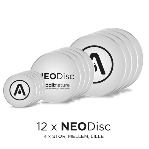 NEO Disc sæt med 12 NEO Discs, 4 store, 4 mellem, 4 små