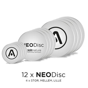 NEO Disc sæt med 12 NEO Discs, 4 store, 4 mellem, 4 små